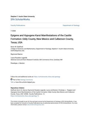 Epigene and Hypogene Karst Manifestations of the Castile Formation: Eddy County, New Mexico and Culberson County, Texas, USA