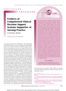 Features of Computerized Clinical Decision Support Systems