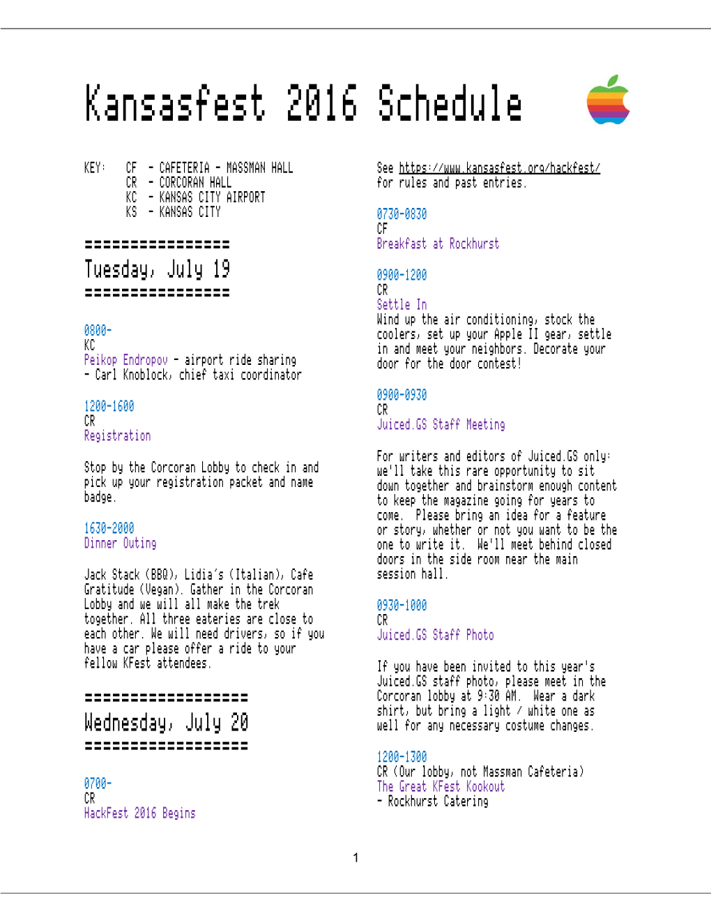 Kansasfest 2016 Schedule