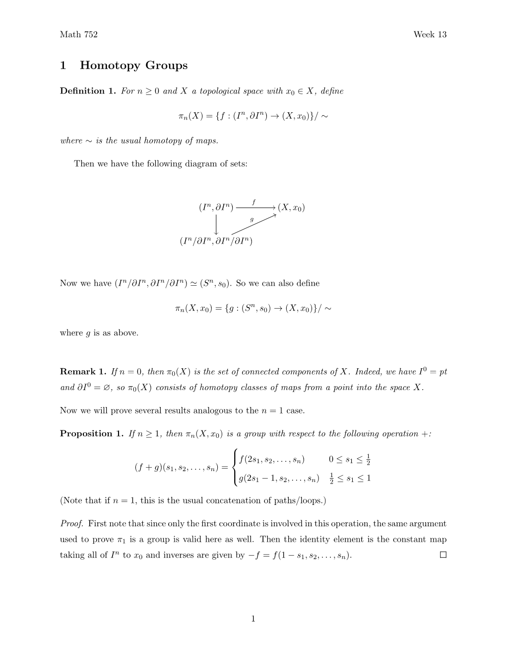 1 Homotopy Groups