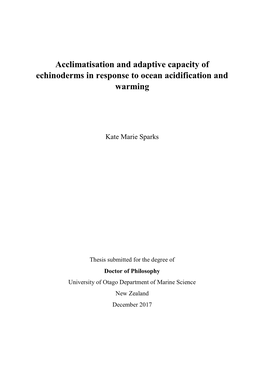 Acclimatisation and Adaptive Capacity of Echinoderms in Response to Ocean Acidification and Warming