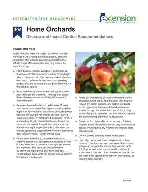 Home Orchards Disease and Insect Control Recommendations