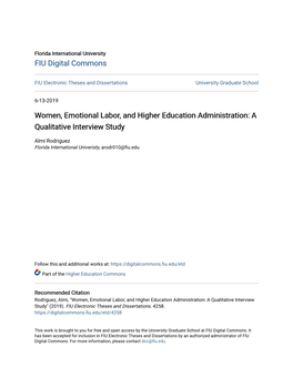 Women, Emotional Labor, and Higher Education Administration: a Qualitative Interview Study