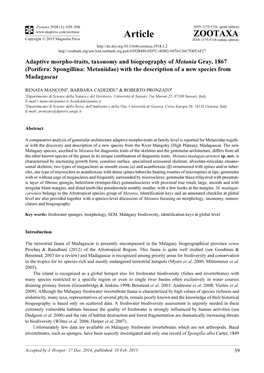 Adaptive Morpho-Traits, Taxonomy and Biogeography of Metania Gray, 1867 (Porifera: Spongillina: Metaniidae) with the Description of a New Species from Madagascar