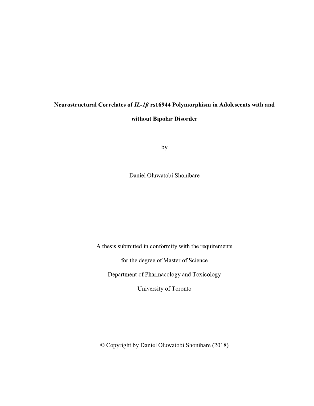 Neurostructural Correlates of IL-1Β Rs16944 Polymorphism in Adolescents with And