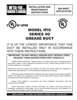 Model Ipic Series 4G Grease Duct