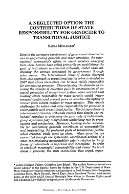 The Contributions of State Responsibility for Genocide to Transitional Justice