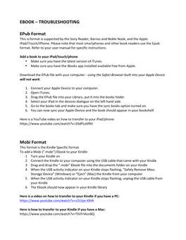 EBOOK – TROUBLESHOOTING Epub Format Mobi Format