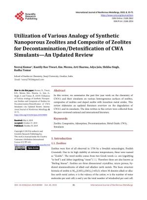 Utilization of Various Analogy of Synthetic Nanoporous Zeolites and Composite of Zeolites for Decontamination/Detoxification of CWA Simulants—An Updated Review