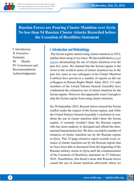 I. Introduction and Methodology Russian Forces Are Pouring Cluster