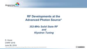 352-Mhz Solid State RF and Klystron Tuning