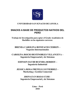 Snacks a Base De Productos Nativos Del Perú