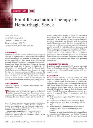 Fluid Resuscitation Therapy for Hemorrhagic Shock