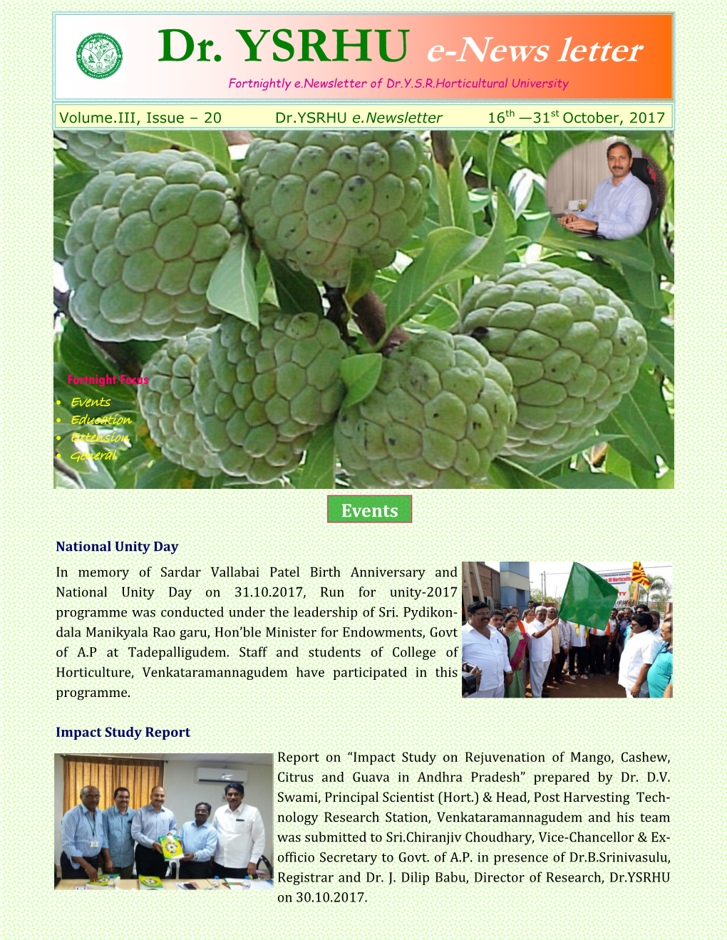 Dr. YSRHU E-News Letter Fortnightly E.Newsletter of Dr.Y.S.R.Horticultural University