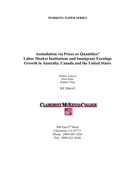 Labor Market Institutions and Immigrant Earnings Growth in Australia, Canada and the United States