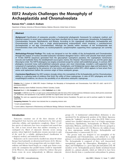 EEF2 Analysis Challenges the Monophyly of Archaeplastida and Chromalveolata