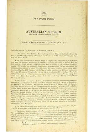 AUSTRALIAN MUSEU~F. (REPORT of TRUSTEES for Tile YEAR 1888.)