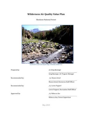 Wilderness Air Quality Value Plan for the Shoshone National Forest