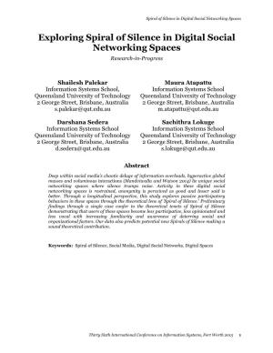 Exploring Spiral of Silence in Digital Social Networking Spaces Research-In-Progress