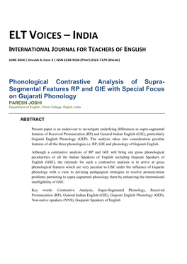 Phonological Contrastive Analysis of Supra- Segmental Features RP and GIE with Special Focus on Gujarati Phonology