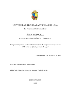 UNIVERSIDAD TÉCNICA PARTICULAR DE LOJA La Universidad Católica De Loja