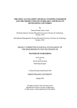 Open Journal Systems) Paradigm and the Production of Scholarly Journals in Developing Countries