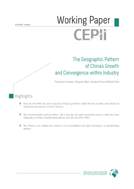The Geographic Pattern of China's Growth and Convergence Within Industry