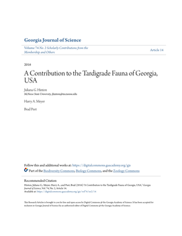 A Contribution to the Tardigrade Fauna of Georgia, USA Juliana G