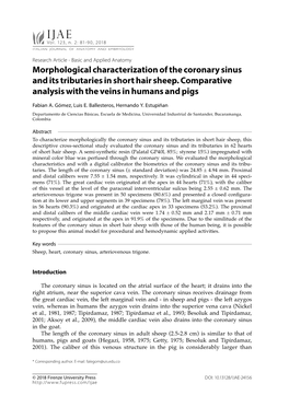 Morphological Characterization of the Coronary Sinus and Its Tributaries in Short Hair Sheep. Comparative Analysis with the Veins in Humans and Pigs