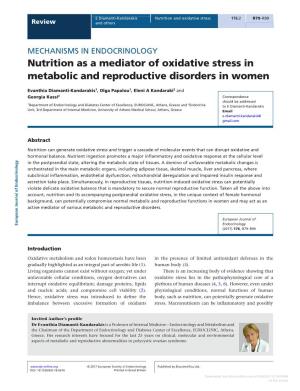 Nutrition As a Mediator of Oxidative Stress in Metabolic And