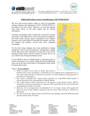 Eldib Pandi| Update on Suez Canal Blockage Re MV EVER GIVEN We