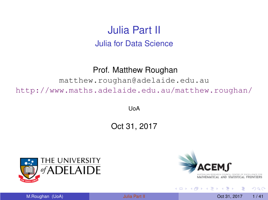 Part II: Julia for Data Science
