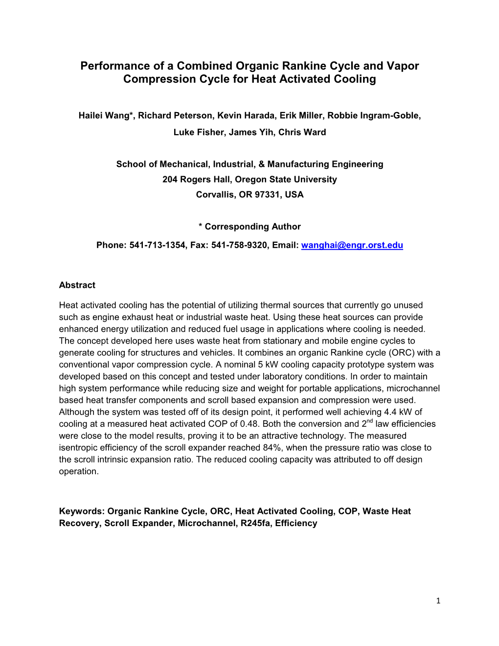 Performance of a Combined ORC and VCC for Heat Activated