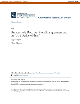 The Kennedy Doctrine: Moral Disagreement and the "Bare Desire to Harm" Maggie Gallagher