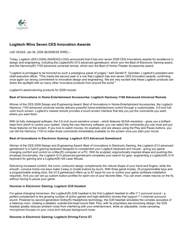 Logitech Wins Seven CES Innovation Awards