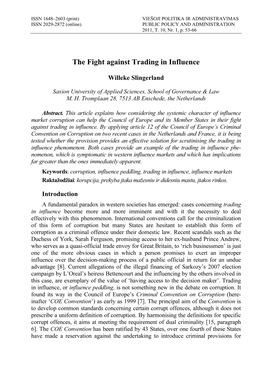 The Fight Against Trading in Influence