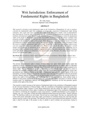 Writ Jurisdiction: Enforcement of Fundamental Rights in Bangladesh