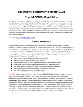 Educational Enrichment Summer 2021 Special COVID-19 Addition