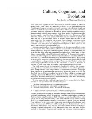 Culture, Cognition, and Evolution Dan Sperber and Lawrence Hirschfeld
