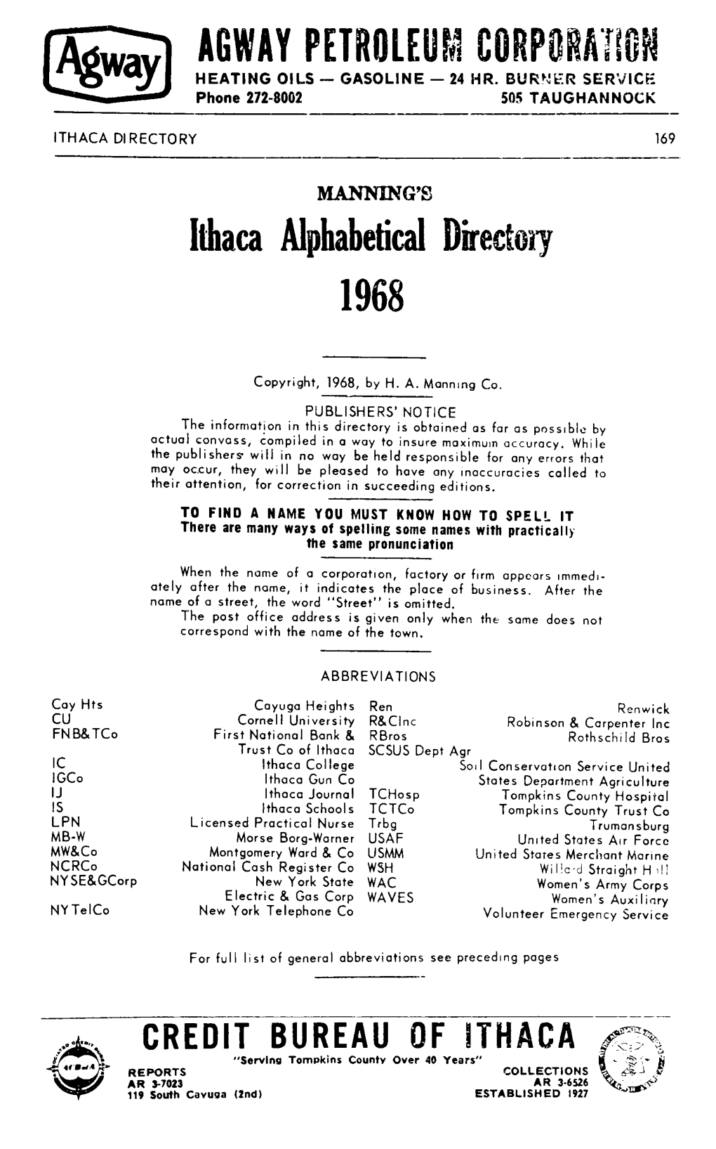 Ithaca Alphabetical Directory 1968