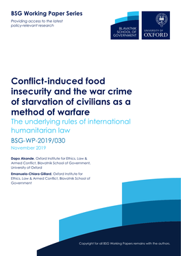 Conflict-Induced Food Insecurity and the War Crime of Starvation Of