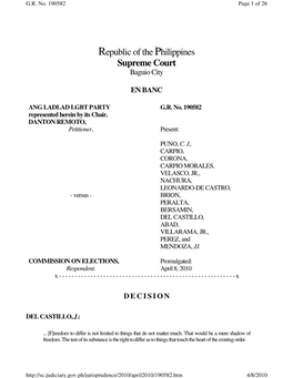 Ang Ladlad V. Commission on Elections, Supreme Court of The