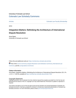 Integration Matters: Rethinking the Architecture of International Dispute Resolution