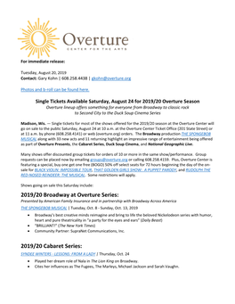 2019/20 Broadway at Overture Series: 2019/20 Cabaret Series