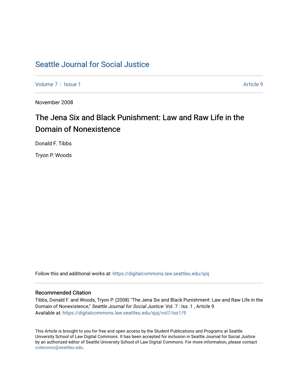 The Jena Six and Black Punishment: Law and Raw Life in the Domain of Nonexistence