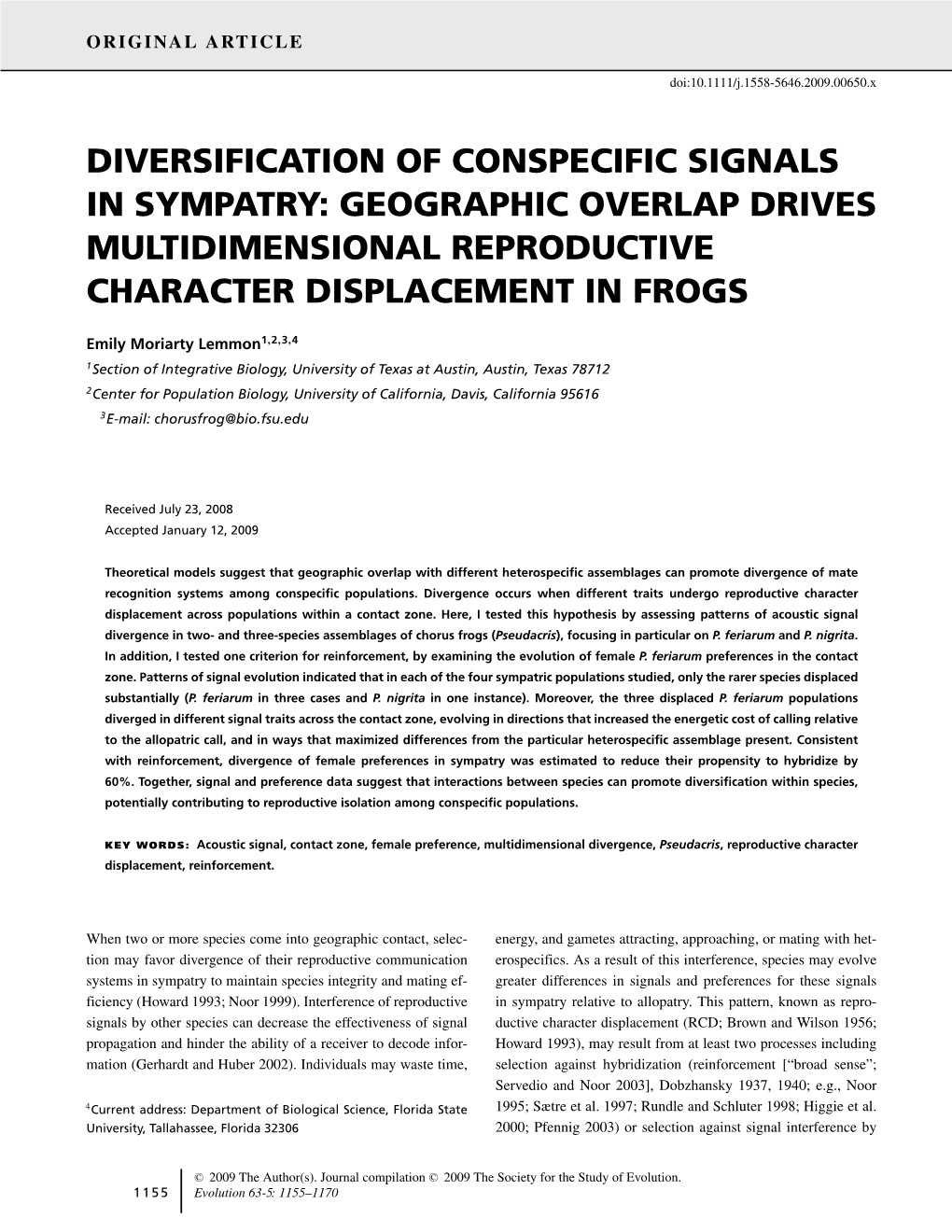 Diversification of Conspecific Signals in Sympatry: Geographic Overlap Drives Multidimensional Reproductive Character Displacement in Frogs