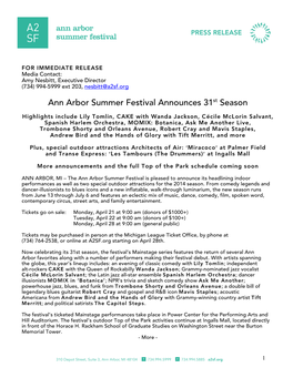 A2SF Press Release Mainstage 2014