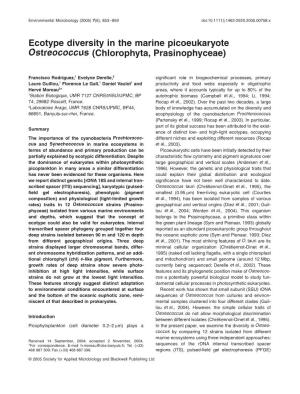 Ecotype Diversity in the Marine Picoeukaryote Ostreococcus (Chlorophyta, Prasinophyceae)