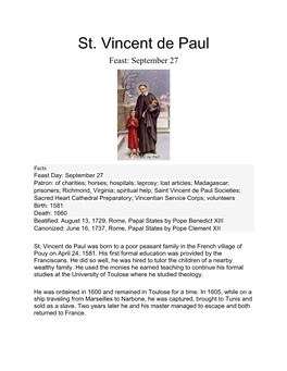 St. Vincent De Paul Feast: September 27
