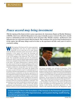 Peace Accord May Bring Investment